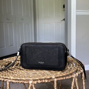 Botkier Crosstown Leather Hobo Bag Black Suede Camera Crossbody Double Zipper